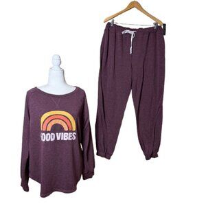 Good Vibes Maroon Sweatsuit Crewneck & Jogger Pants Set Size XL